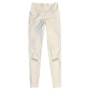 Alo Yoga Women’s High-Waist Moto Legging Ribbed Mesh Fitness White Size Small